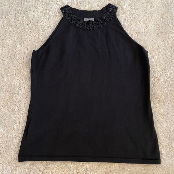 Ann Taylor Black Beaded Detail Sleeveless Top - Picture 2 of 5